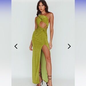 Kiah Twist Accent Thigh Split Midi Dress Moss